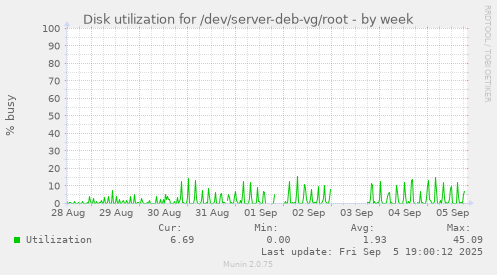 Disk utilization for /dev/server-deb-vg/root